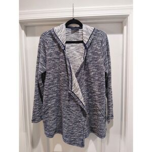 Susan Graver Weekend Blue Space Dye Hooded Open Front Cardigan Sweater Large